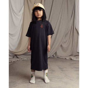 Mini Rodini - black t-shirt dress with embroidered red anchor on chest