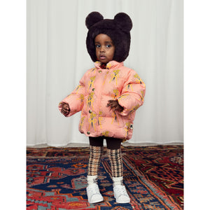 Mini Rodini pink puffer jacker with all over yellow flower print from the new AW24 collection 'Agatha'