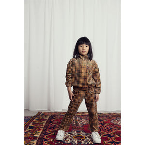 Mini Rodini brown velour zip up sweatshirt with all over houndstooth check print from the new AW24 collection 'Agatha'