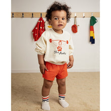 Load image into Gallery viewer, Mini Rodini red shorts with small weight lifting print
