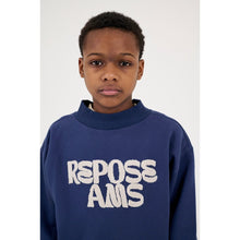 Load image into Gallery viewer, Repose AMS - dark blue sweatshirt with white fluffy logo print
