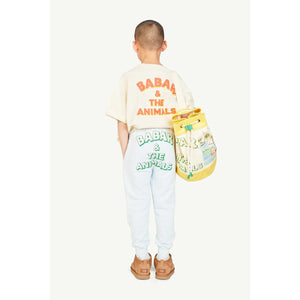The Animals Observatory Babar Elephant sweatpants in pale blue with Babar illustration on front and large logo on back