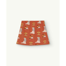 Load image into Gallery viewer, The Animals Observatory Babar skirt in orange/brown with all over Babar wedding print
