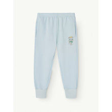 Load image into Gallery viewer, The Animals Observatory Babar Elephant sweatpants in pale blue with Babar illustration on front and large logo on back
