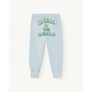 The Animals Observatory Babar Elephant sweatpants in pale blue with Babar illustration on front and large logo on back