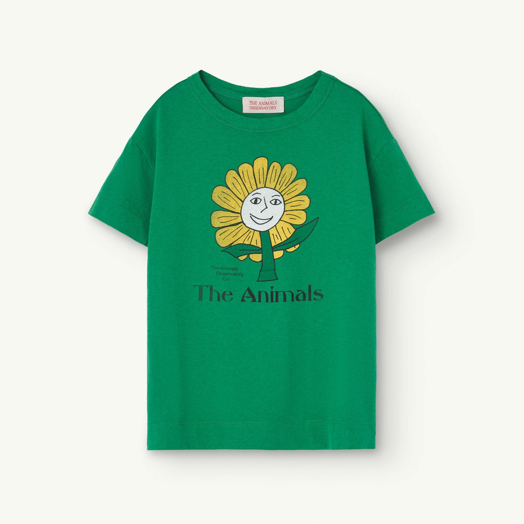 The Animals Observatory - green t-shirt with happy flower print in white and yellow
