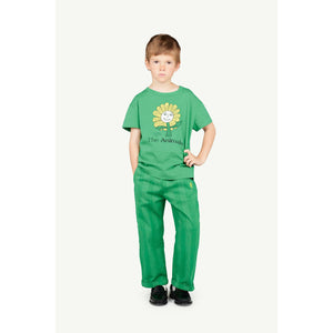 The Animals Observatory - green t-shirt with happy flower print in white and yellow