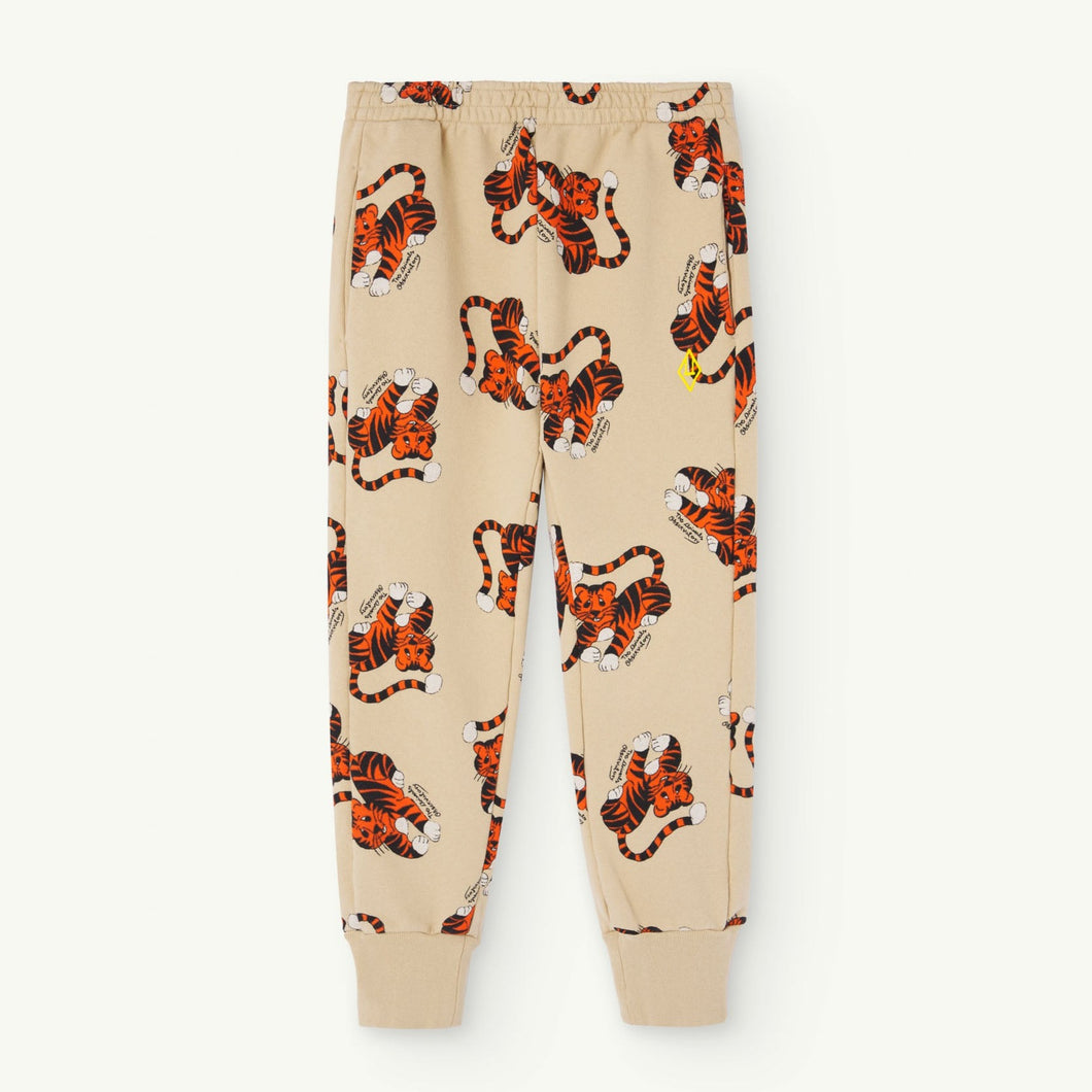 The Animals Observatory - beige sweatpants with all over friendly tiger print in orange and black