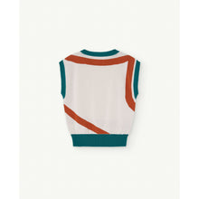 Load image into Gallery viewer, The Animals Observatory - white knitted sleeveless sweater with dark orange and teal stripes

