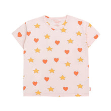 Load image into Gallery viewer, Tinycottons - pale pink t-shirt with all over red heart and yellow star print
