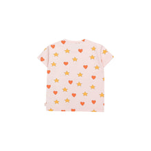 Load image into Gallery viewer, Tinycottons - pale pink t-shirt with all over red heart and yellow star print
