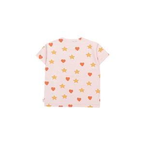 Tinycottons - pale pink t-shirt with all over red heart and yellow star print