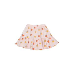 Tinycottons - pale pink skirt with all over red heart and yellow star print