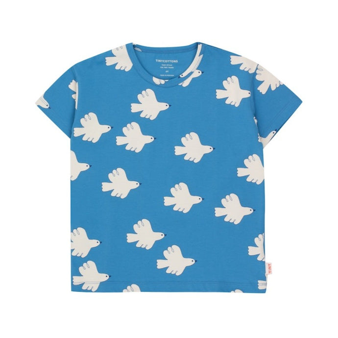 Tinycottons - blue t-shirt with all over white dove print