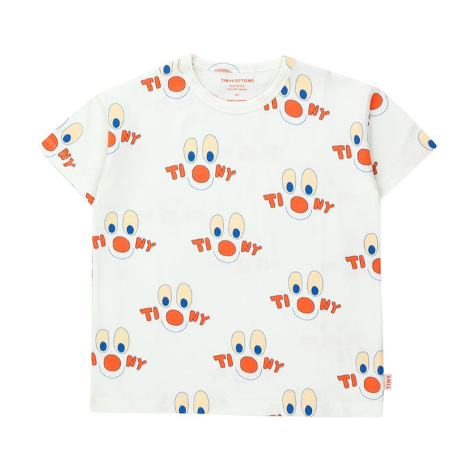 Tinycottons - white t-shirt with all over happy clown print in red and blue