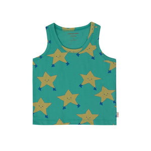 Tinycottons - green vest with all over dancing stars print in yellow