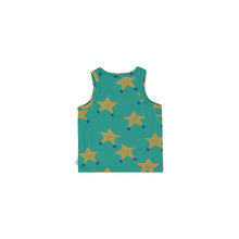 Load image into Gallery viewer, Tinycottons - green vest with all over dancing stars print in yellow
