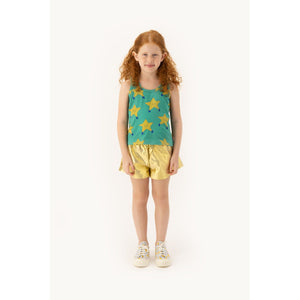 Tinycottons - green vest with all over dancing stars print in yellow