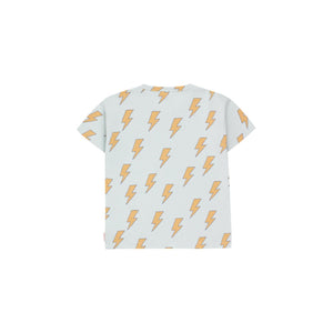 Tinycottons - pale grey t-shirt with all over lightening bolt print in yellow