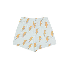 Load image into Gallery viewer, Tinycottons - pale grey shorts with all over lightening bolt print in yellow
