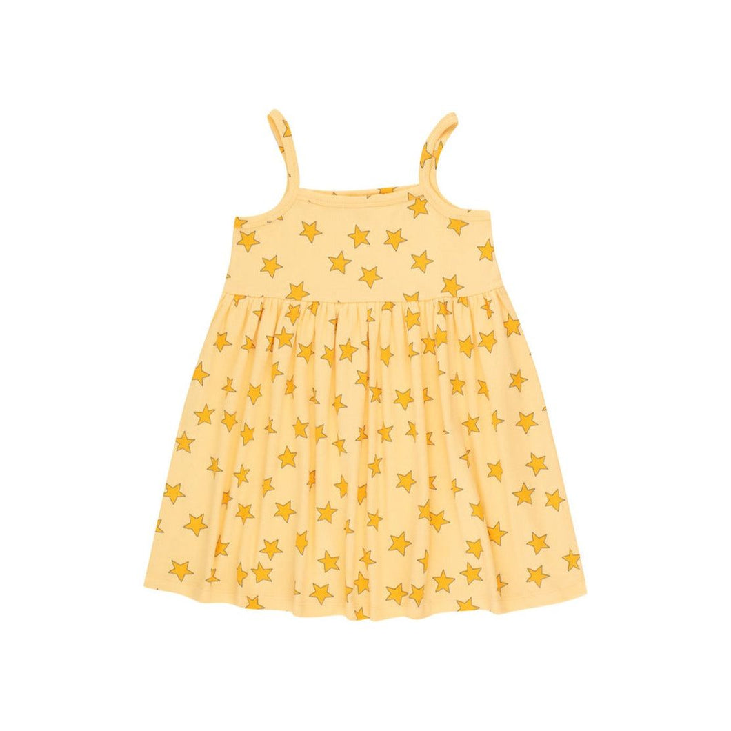Tinycottons - yellow dress with all over star print in darker yellow