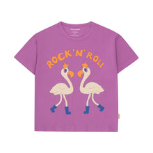 Load image into Gallery viewer, Tinycottons - deep pink t-shirt with &#39;rock &#39;n&#39; roll and flamingo print in red and white
