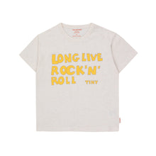 Load image into Gallery viewer, Tinycottons - light cream marl t-shirt with &#39;long live rock &#39;n&#39; roll print in yellow
