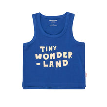 Load image into Gallery viewer, Tinycottons - blue vest with Tiny Wonderland print in white
