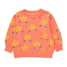 Load image into Gallery viewer, Tinycottons - papaya/ pale orange sweatshirt with all over dancing stars print in yellow

