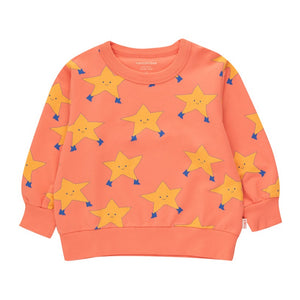 Tinycottons - papaya/ pale orange sweatshirt with all over dancing stars print in yellow