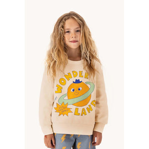 Tinycottons - cream sweatshirt with Wonderland and planet print in orange