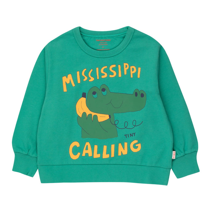 Tinycottons - green sweatshirt with Mississippi and alligator print in yellow