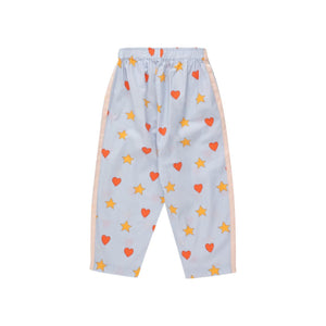 Tinycottons - pale blue trousers with all over red heart and yellow star print