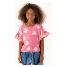 Load image into Gallery viewer, Tinycottons - pink ruffle sleeve blouse with all over white dove print
