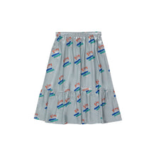 Load image into Gallery viewer, Tinycottons - jade green shiny skirt with &#39;Tiny&#39; print in red, blue and green
