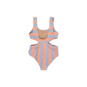 Tinycottons - pale blue and peach swim suit with cut out sides and wonderland print