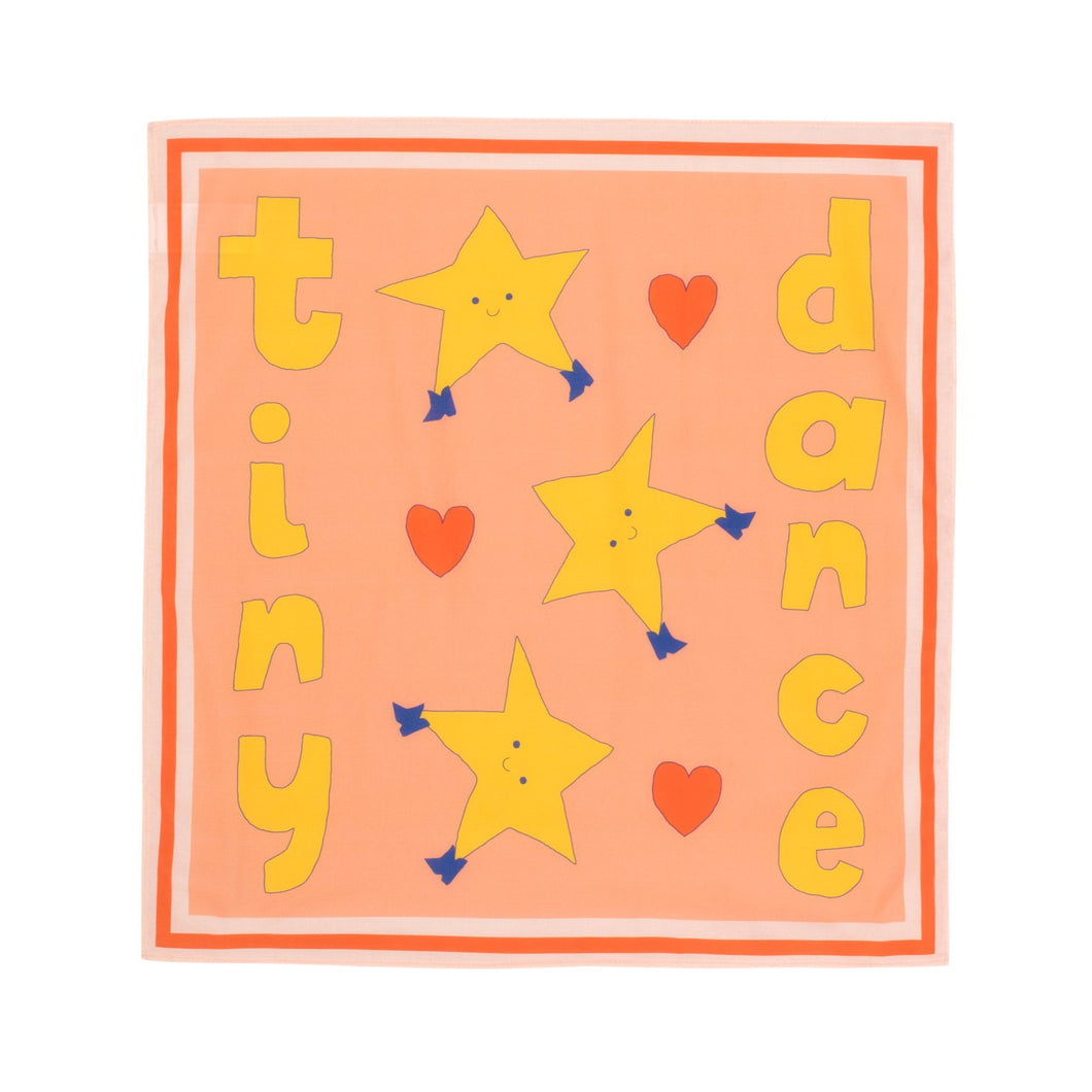 Tinycottons - Peach silk bandana scarf with Tiny dance and star print