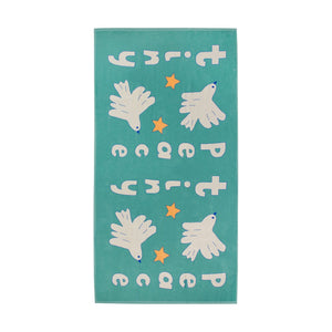 Tinycottons - green towel with 'Tiny Peace' and dove print in white