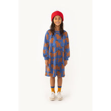Load image into Gallery viewer, Tinycottons blue long sleeve dress with all over brown poodle print
