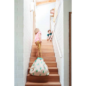 Play and Go toy 2 in 1 toy storage bag and playmat in cactus print or stripe design.