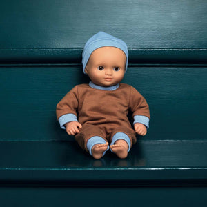 Pomea Dolls by Djeco - 32cm doll with brown and blue cotton outfit