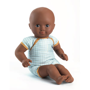 Pomea Dolls by Djeco - 32cm doll with yellow and blue cotton outfit