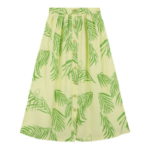 Fresh Dinosaurs - Yellow Maxi skirt with all over leaf print