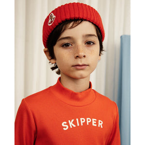 Mini Rodini - Red Beanie Hat with Anchor Patch