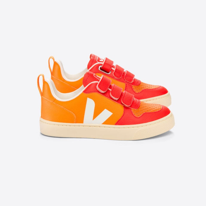 Veja x The Animals Observatory - Chromefree leather V-10 velcro trainers in Orange and red