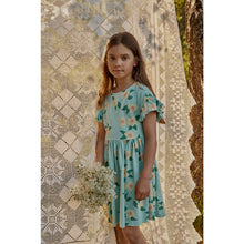 Load image into Gallery viewer, Mainio - Eggshell blue dress with all over rose print and ruffle sleeves
